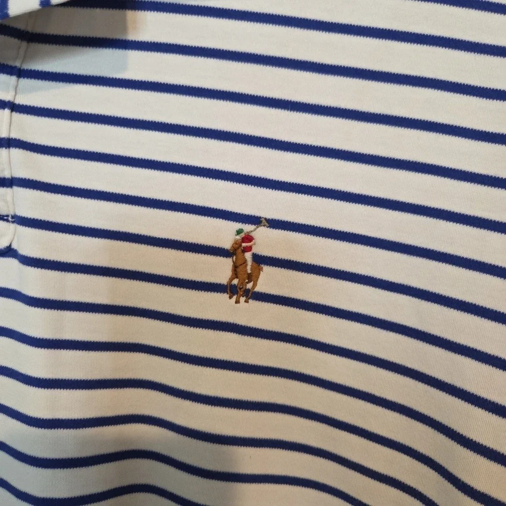 Polo Ralph‎ Lauren Slim Fit Striped Polo Shirt White Navy Logo Men's Size L